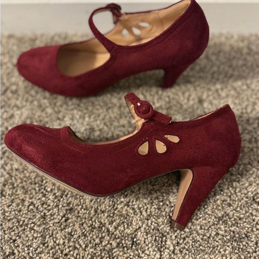 Chase + Chloe  Elegant Burgundy Mary Jane Heels